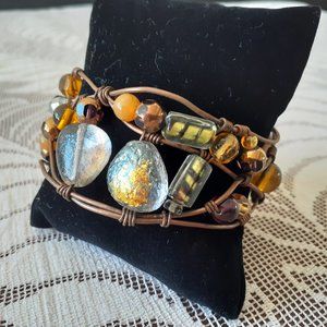 Vintage Artisan Wire Art Glass Cuff Bracelet
